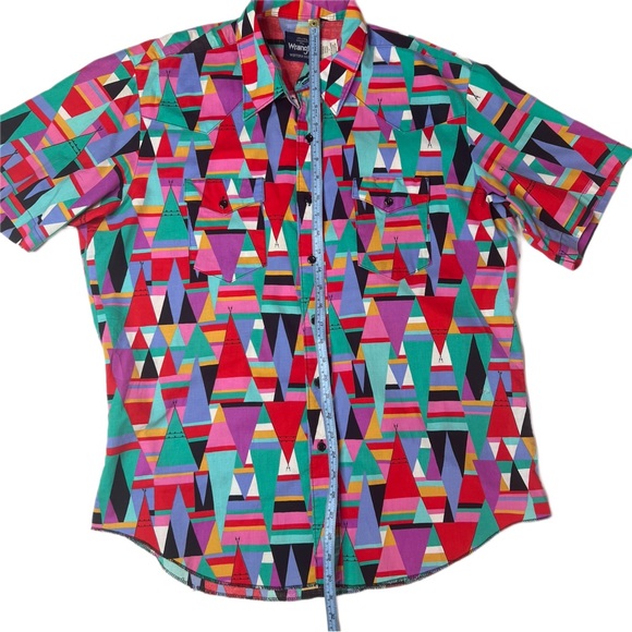 Vintage Wrangler Abstract Geometric Short Sleeve Button Up Western Shirt L XL - Picture 10 of 10